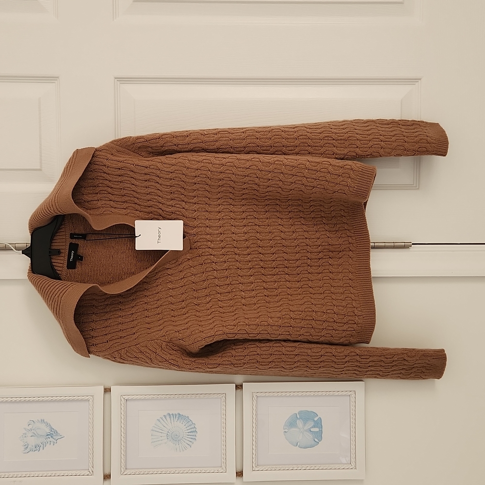 Theory - Wool/Cashmere Cable Knit Sweater, Beige Canvas, NWT, Size P/XS